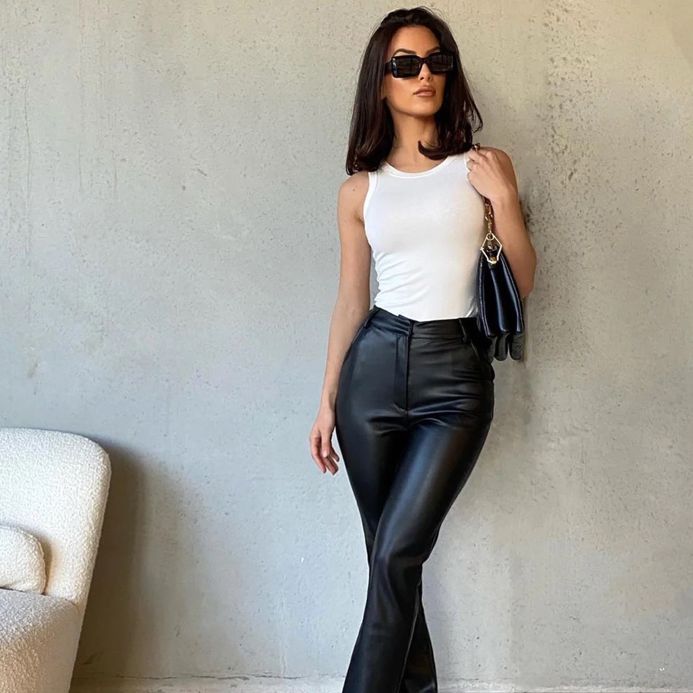 Meshki- Tyra Straight Leg Faux Leather Pants - Black